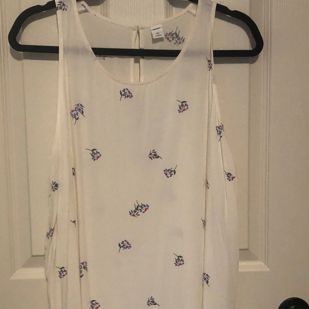 OLD NAVY ivory w/ purple/green/red flowers round neck keyhole back tank XXL‎
